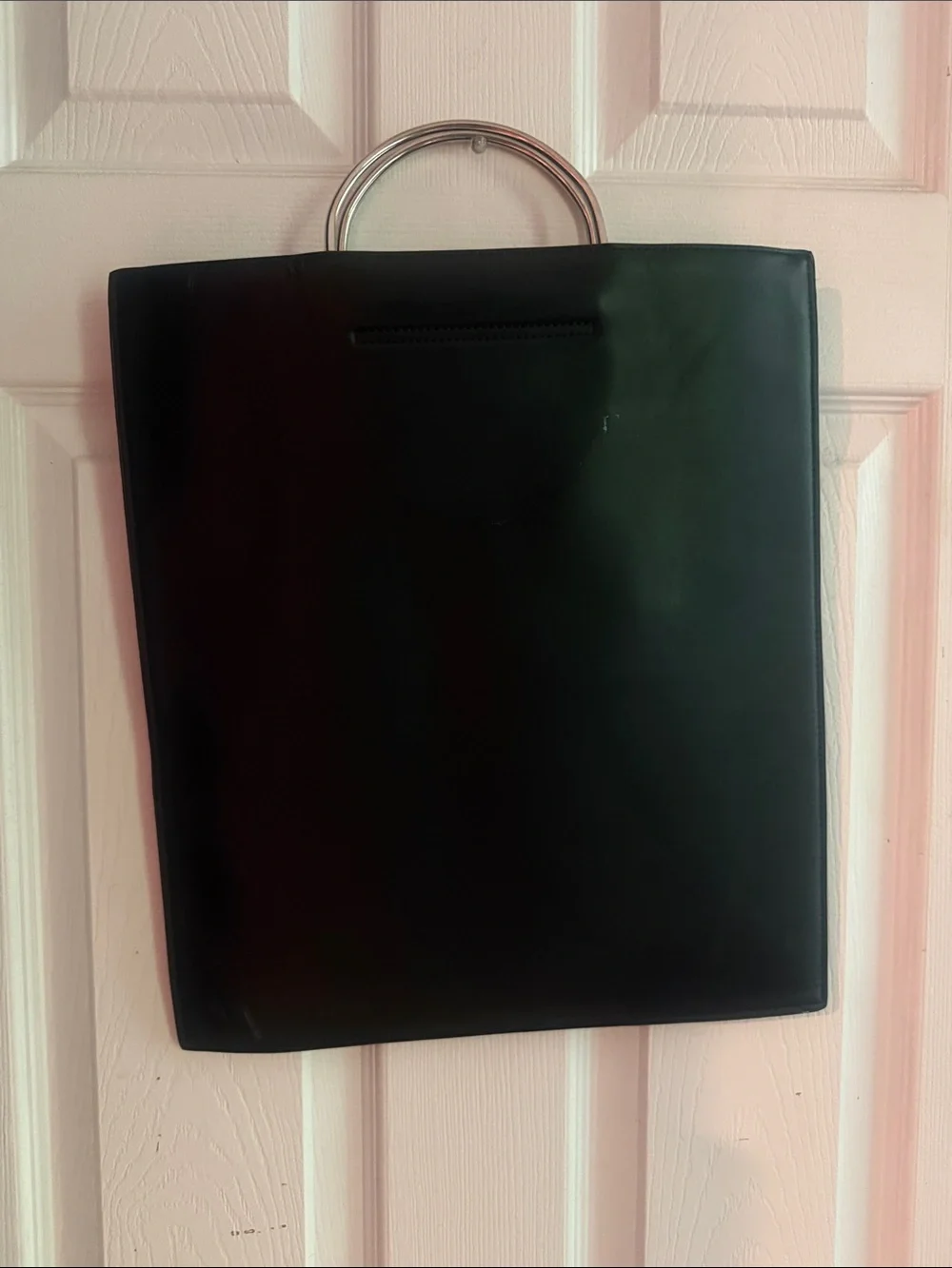 Minimalist Black Tote with Silver Ring Handles